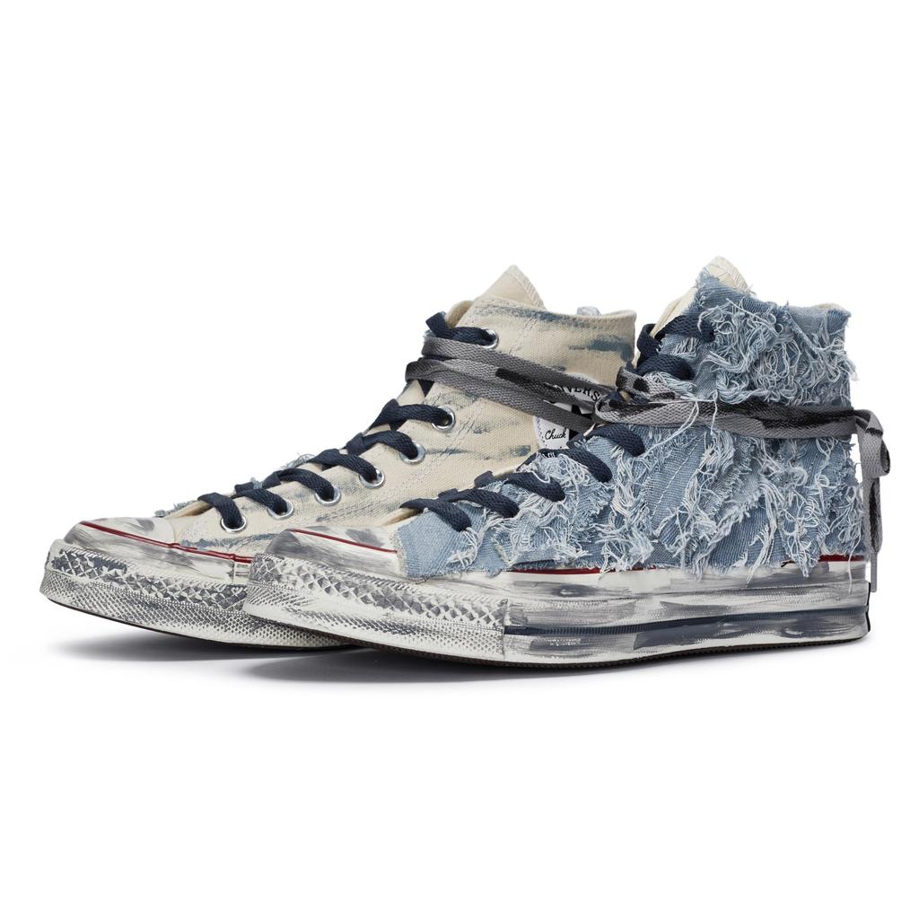 Converse Années 1970 811 Manufacturing, Baskets Montantes en toile Denim Inversé Unisexe Bleu Beige Blanc 162053C(Team80-)