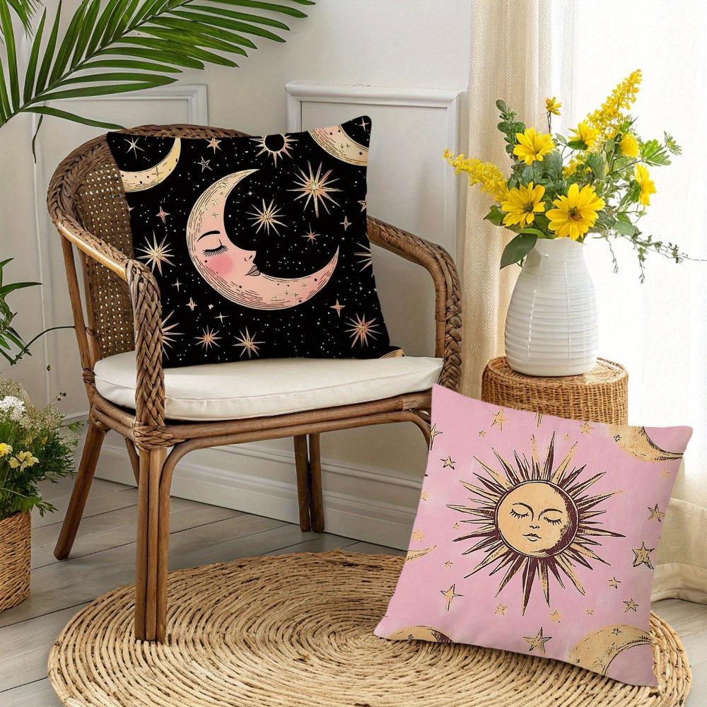 2PCS Moon and Sun Printed Pillowcases for Cozy Decor Sofa Cushion Cover Home Bedroom Room Decorations