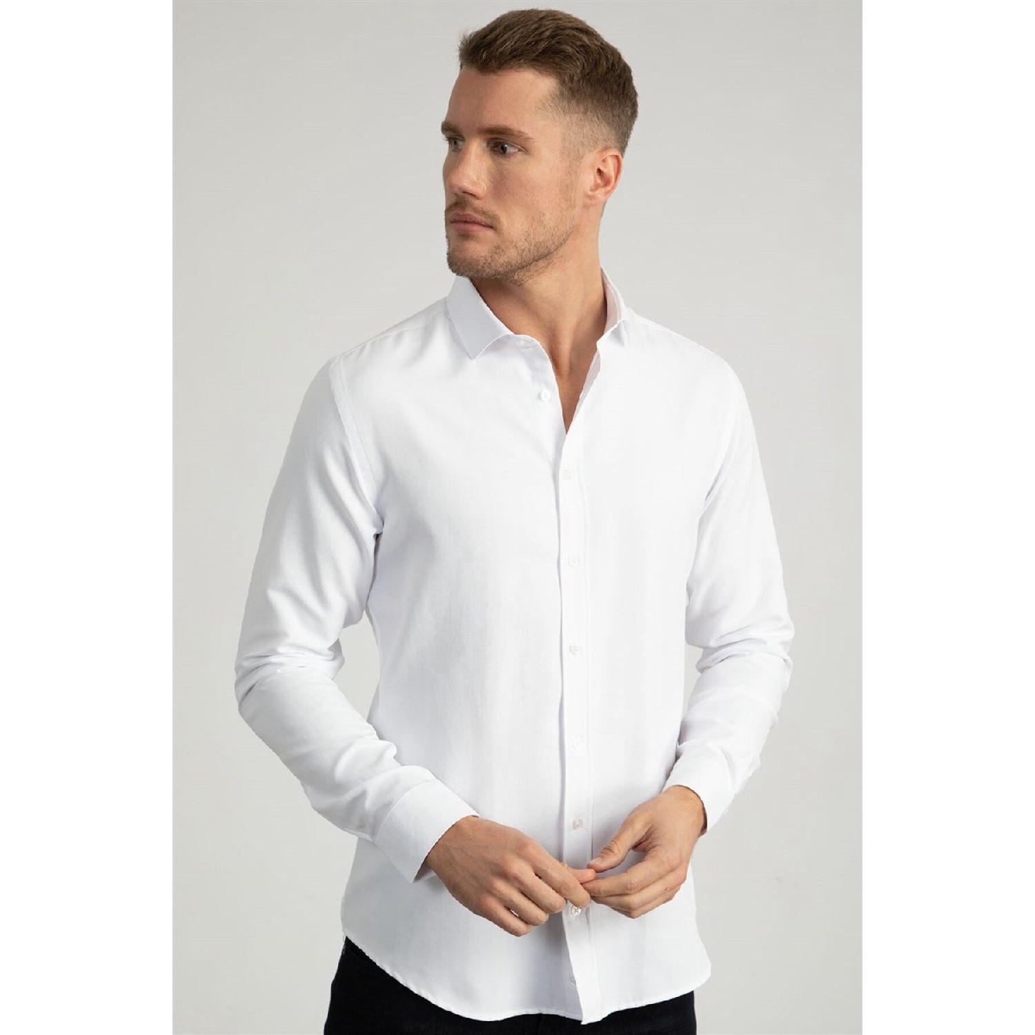 

Мужская белая рубашка с длинным рукавом Slim Fit Dobby