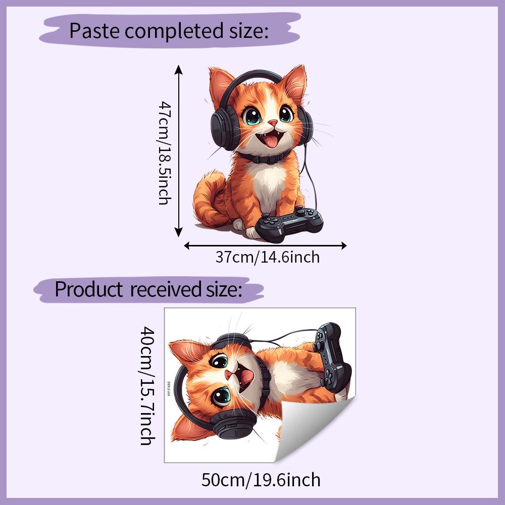 Самоклеящиеся Мультяшные Коты в Наушниках Наклейки на Стену Снимаются и Наклеиваются Съемные Водонепроницаемые 40x50CM разноцветный