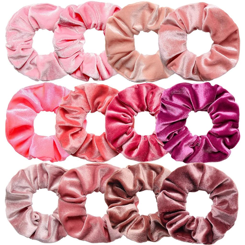 12pcs Vintage Women Pink Velvet Scrunchies Baby Girls Headwear White Black Blue Green Elastic Hair Bands Kids Hair Accessories