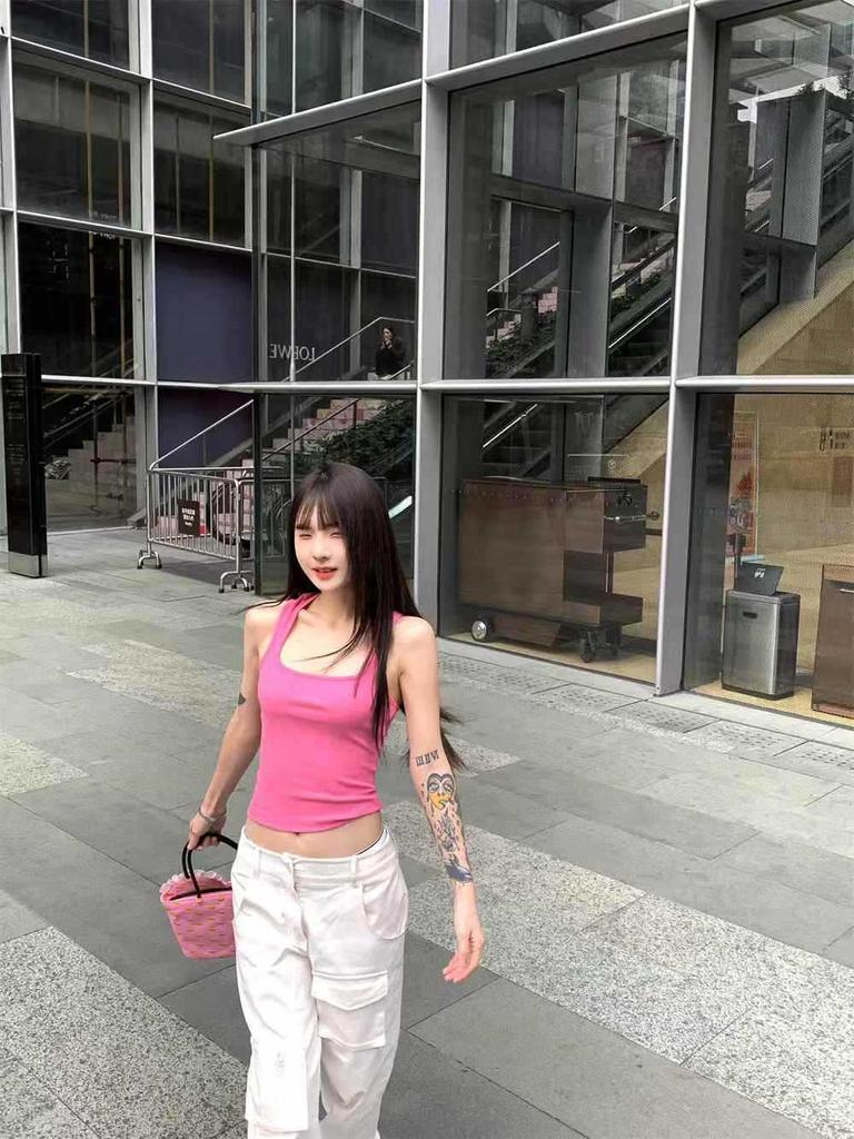 2025 Summer Women's Spicy American Candy Color Slim-Fit Square Neck Tank Top