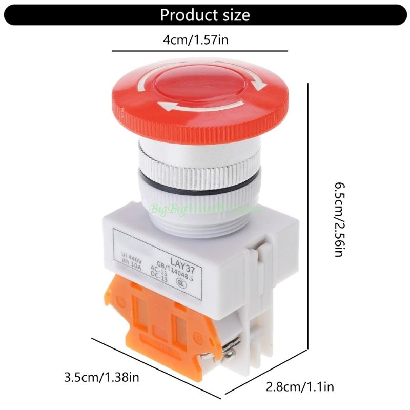 24TE 22mm 1NO 1NC DPST Emergency Stop Push Button Switch Red Mushroom Equipment E Stop Shut Off Switch AC 660V 10A
