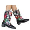 Large Size Retro Printed Women's Boots, Autumn and Winter New Fashionable Splicing Thick Heel Knight Boots Fashion Boots
