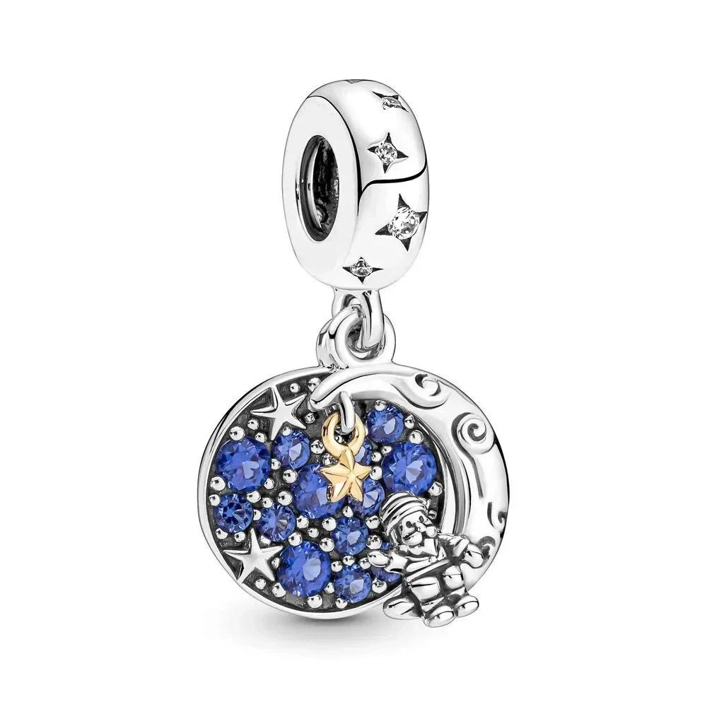 Original Copper Plated Blue Stars Moon Earth Animals Tree Astronauts Bead Pendant For Diy Bracelet Ladies Jewelry Gift