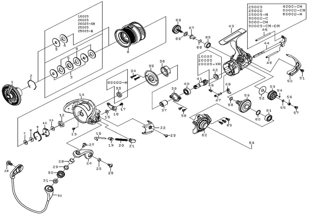 Daiwa Originální díly 20 Revros Cívka Číslo dílu 6 Kód dílu 128D63 LT4000-CH (2-6)