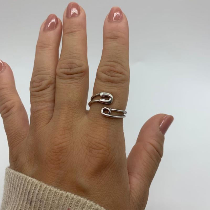 Silvery Color Safety Pin Thumb Ring- Statement Unique Paperclip Open Adjustable Ring Mothers Day Gift for Women Jewelry