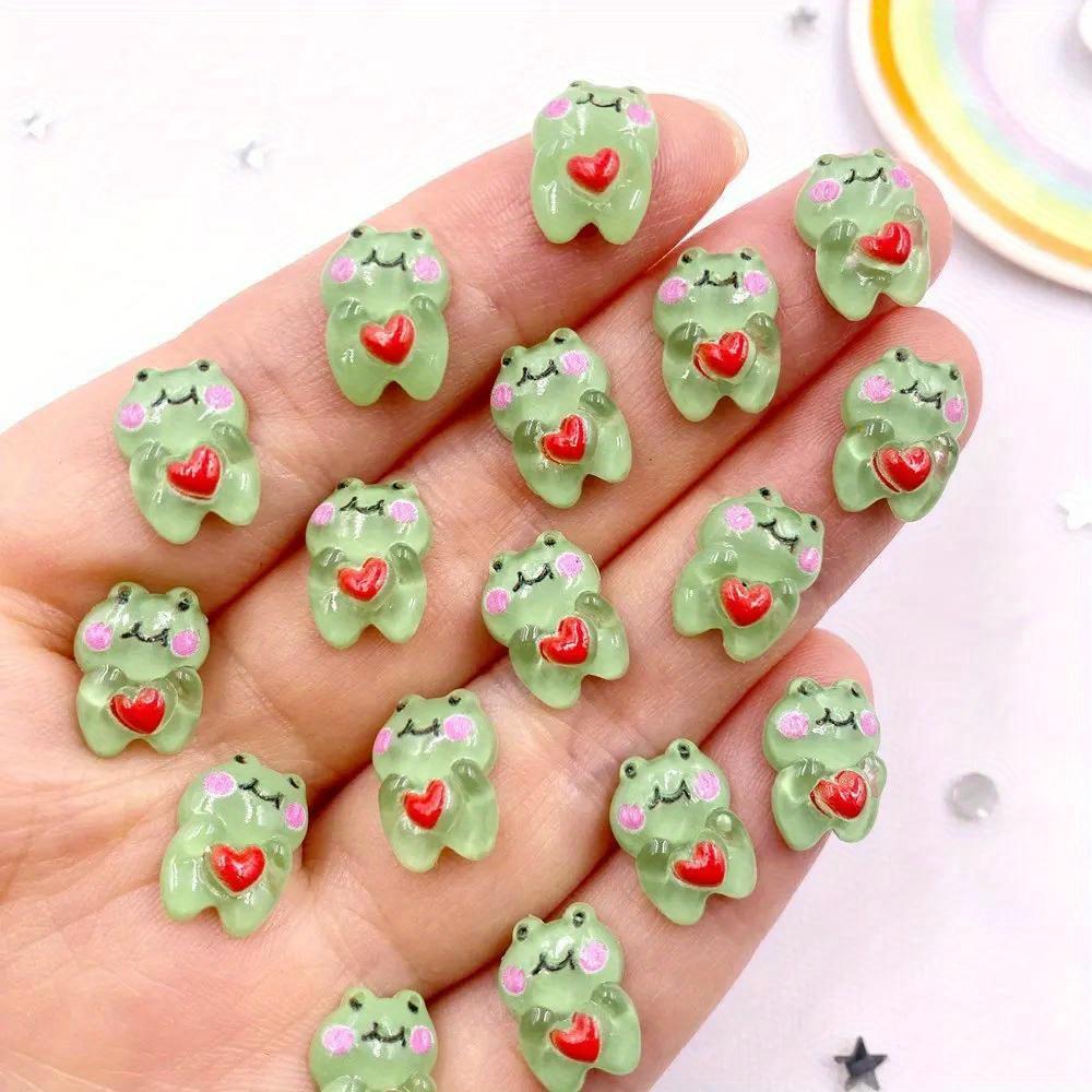 50pcs Resin Mini Glitter Colorful Kawaii Green Love Frog  Art Nail Flatback Rhinestone Applique DIY Charm Scrapbook Accessories Crafts