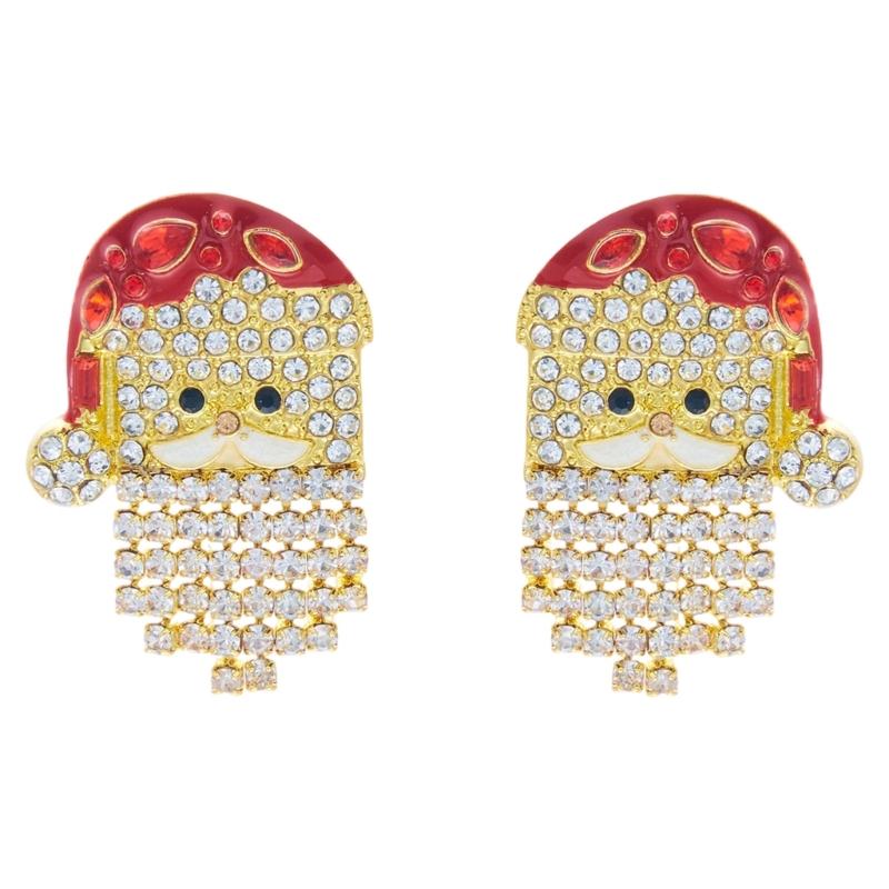 Santa Dangle Earrings for Christmas Outfits, Gold Tone Holiday Statement Pair with Bright Finish for Festive Gatherings