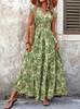 Vintage print dress V-neck short-sleeved dress long dress women's vacation style