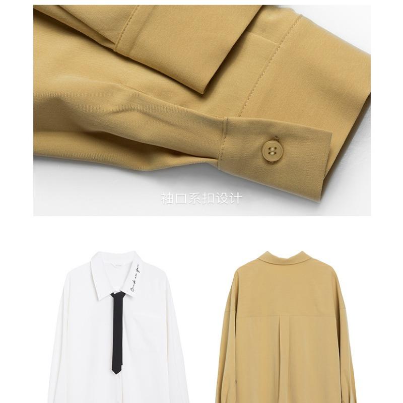 College Style Bokstavsbroderi Långärmad skjorta Dam Vår och höst Lös design Nisch blus Toppar