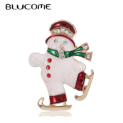 Cartoon Oil Dripping White Skating Snowman Brooch Girl Scarf Christmas Cute Accessory Pin