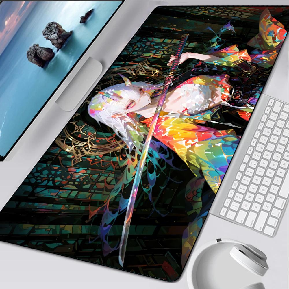 Anime Demon Girl Samurai Katana Mouse Pad Rubber Mat Laptop Xxl Mousepad Notebook Gamer Computer Table Gaming Accessories
