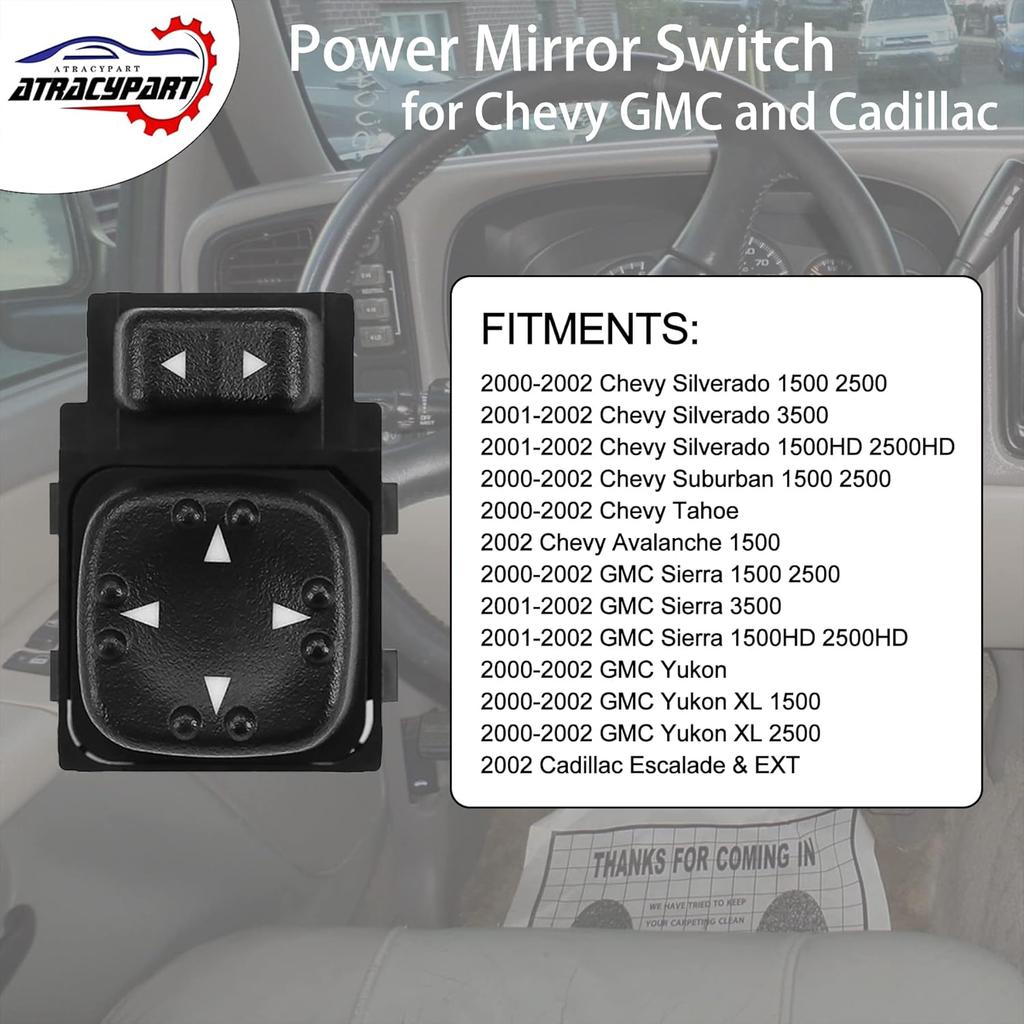 901124 Power Mirror Switch Front Driver Side - Compatible With 2000 2001 2002 Chevrolet Silverado 1500 2500 Tahoe Suburban,GMC Yukon Sierra Replaces