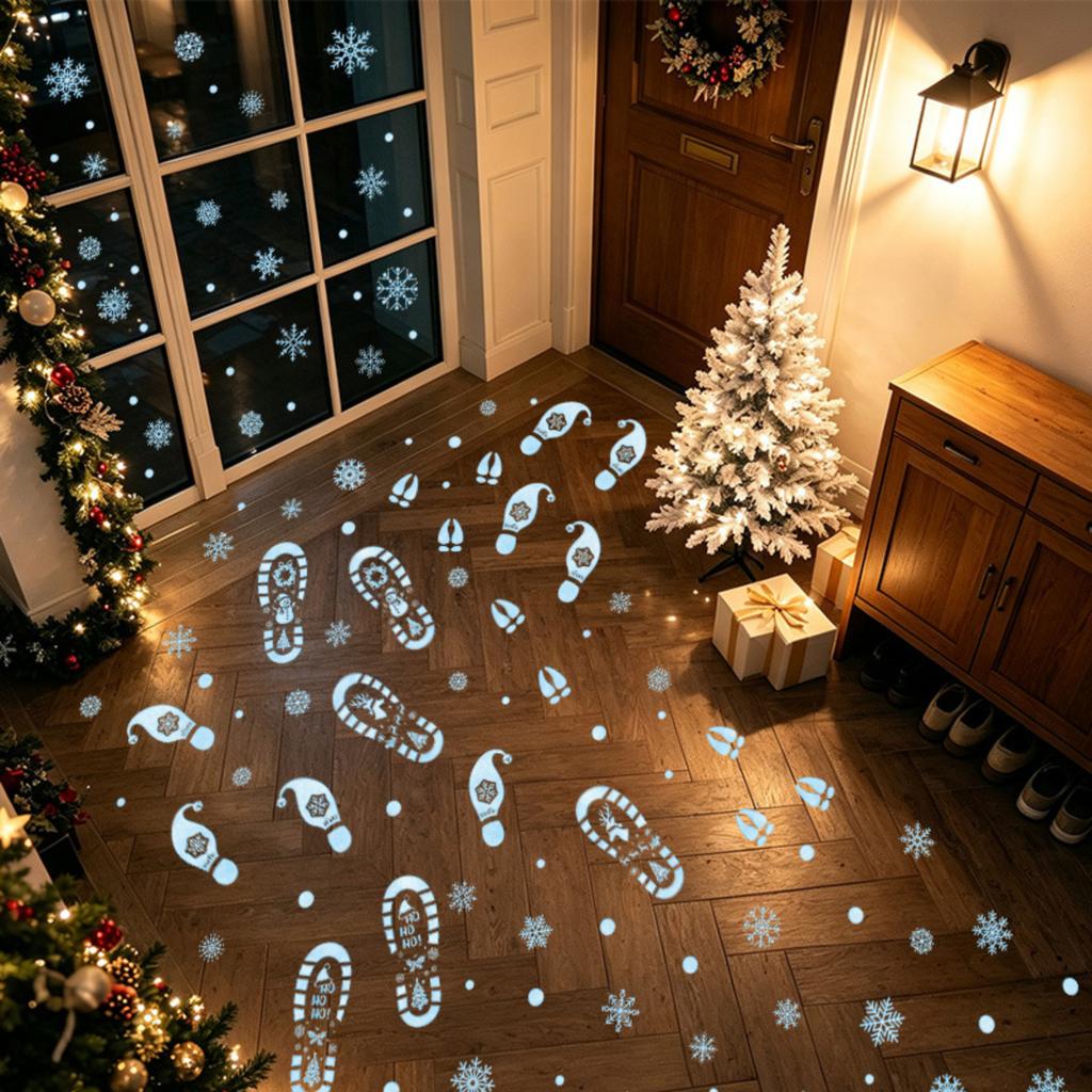 Christmas Floor Decals Blue Snowflakes and Static Cling for Living Room Bedroom Party Decor