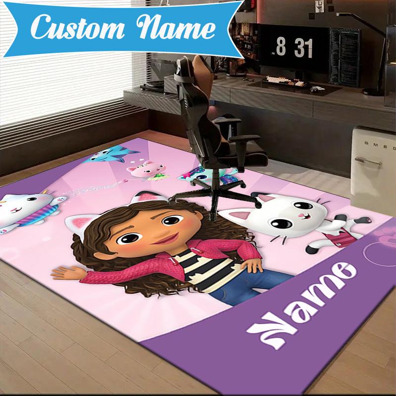 Custom Name Kitty Dollhouse Adventure Rug Game Carpet, Floor Mat for Bedroom Living Room Entryway Rug, Home Decor Idea Gift for Christmas birthday