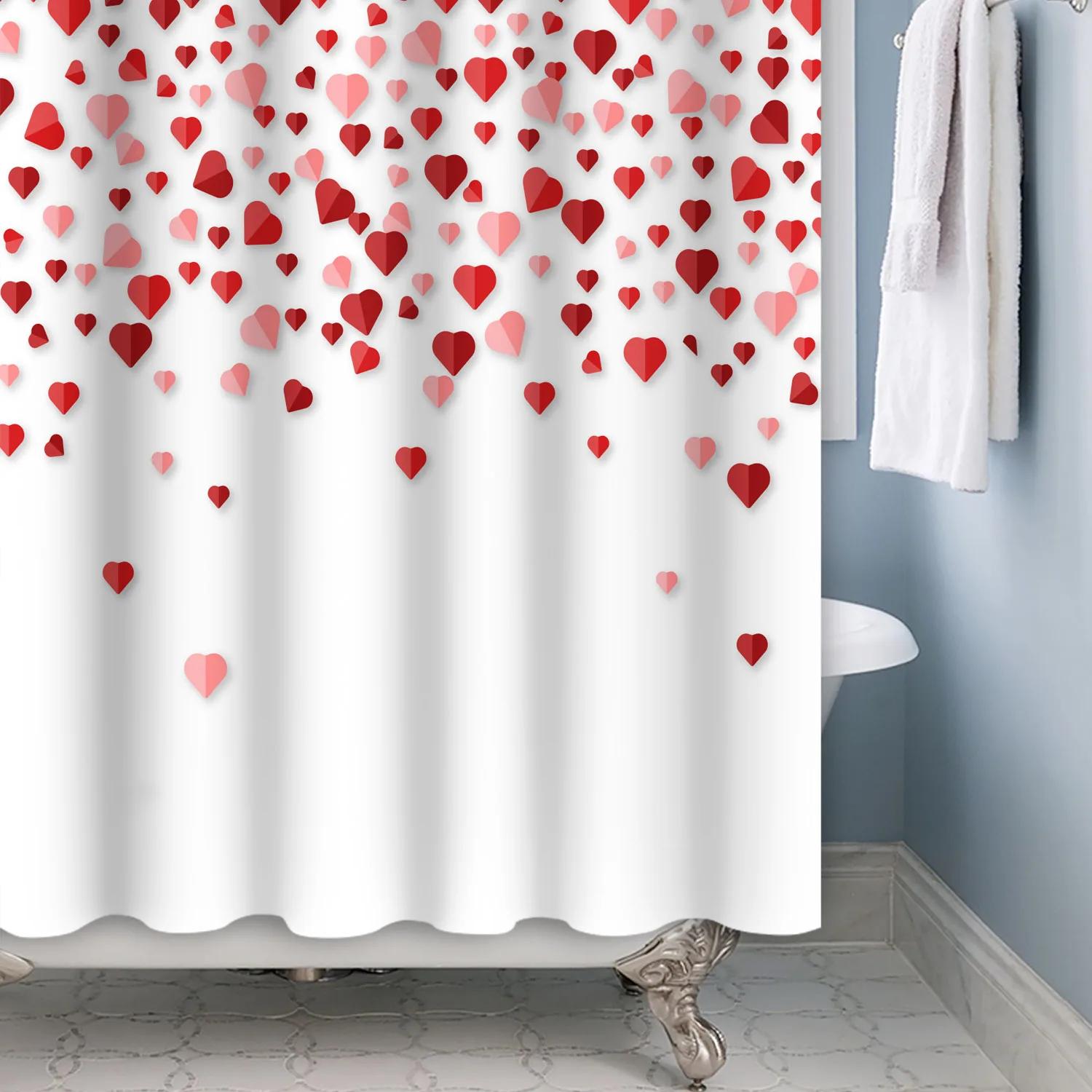 

Valentine S Day Romantic Couple Watercolor Love Pattern Bathroom Shower Curtain Home Decoration Waterproof Fabric Belt Hooks W60H190(CM)-1 Pcs