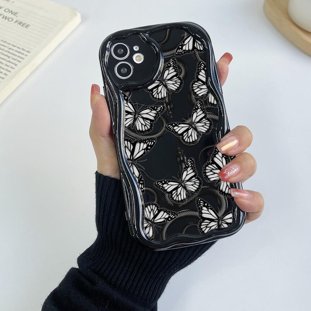 LZ5 Butterfly Černo-zlatý Hadí Průhledný Měkký Vlnitý Pouzdro na Telefon pro iPhone 15 13 Pro Max 12 Mini 14 8 Plus XS Max XR 6 Ochranný Zadní Kryt