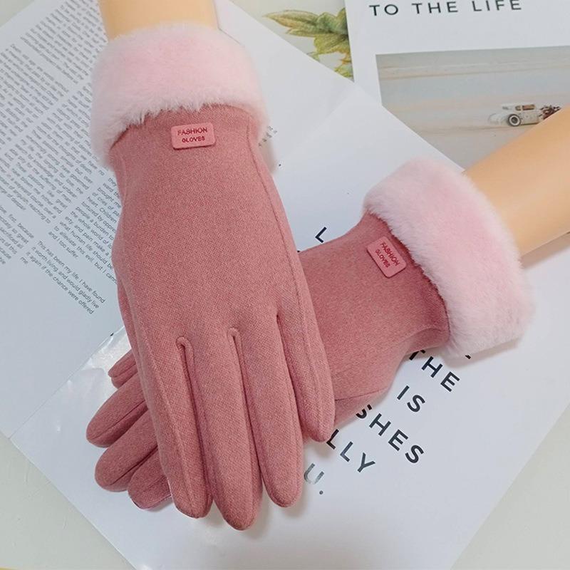 

Winter plush thermal gloves, fashionable rough edge touch screen gloves, outdoor windproof riding gloves one size fits all рожевий