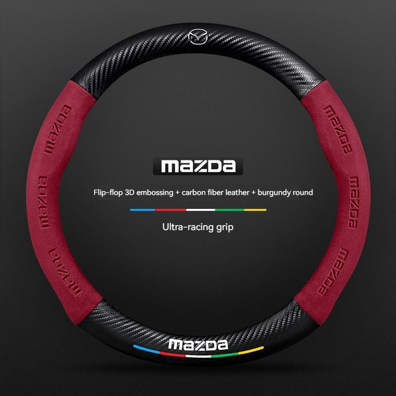 

For Mazda 3 5 6 SKYACTIV Axela Atenza CX30 CX5 CX8 CX9 MX5 RX8 RX7 BT50 Carbon fiber Suede Car Steering Wheel Cover Accessories красный