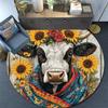 Cow with Sunflower Round Area Rug,Carpet Rug for Living Room Bedroom Sofa Playroom Decor,Non-slip Floor Mat
