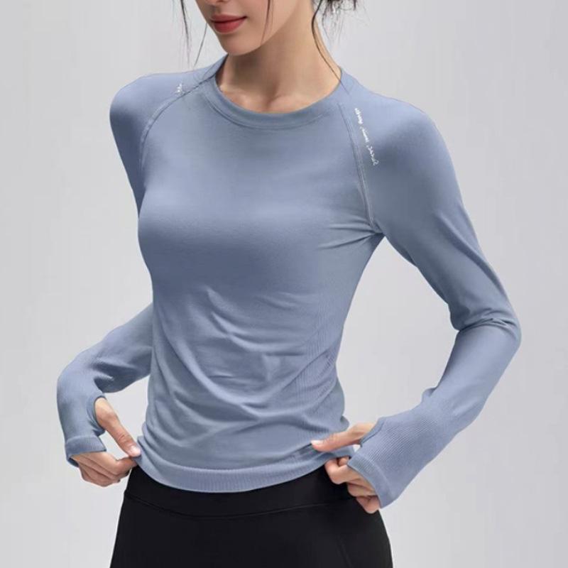 2025 Women s Slimming Breathable Quick-Dry Long Sleeve Yoga Running Top Medium светло-синий