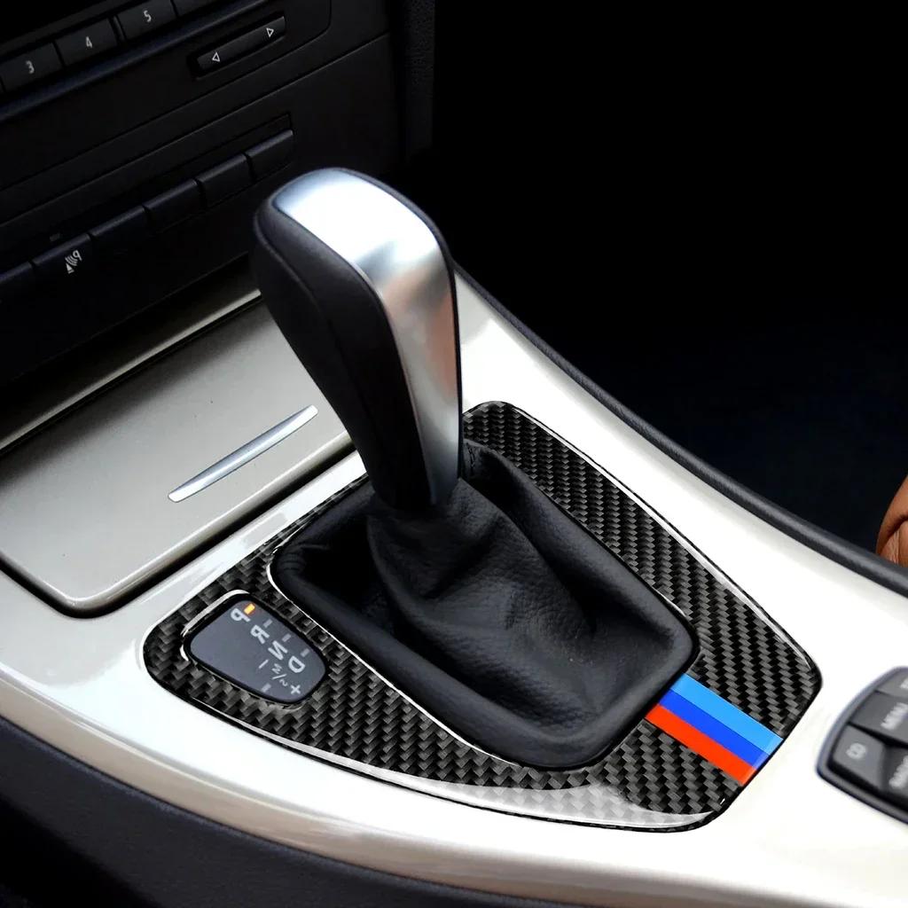 Car Gear Shift Panel Knob Cover Carbon Fiber Auto Box Interior Stickers For BMW E90 E92 E93 2005 2006 2007 2008 2009-2012year MD2