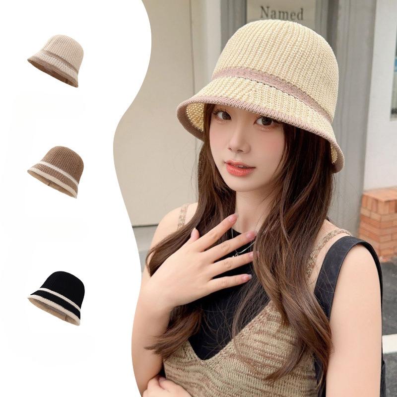 Spring and Autumn Thin Milk Wire Braided Fisherman's Hat Contrast Colored Edges Versatile Face Covering Bucket Large Hat Blade Basin Hat