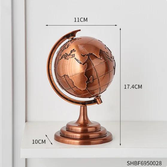 Vintage Globe Model Alloy Small World Globle Decoration Crafts Mini Educational Globe of Earth for Home Office Desk Decor Gift