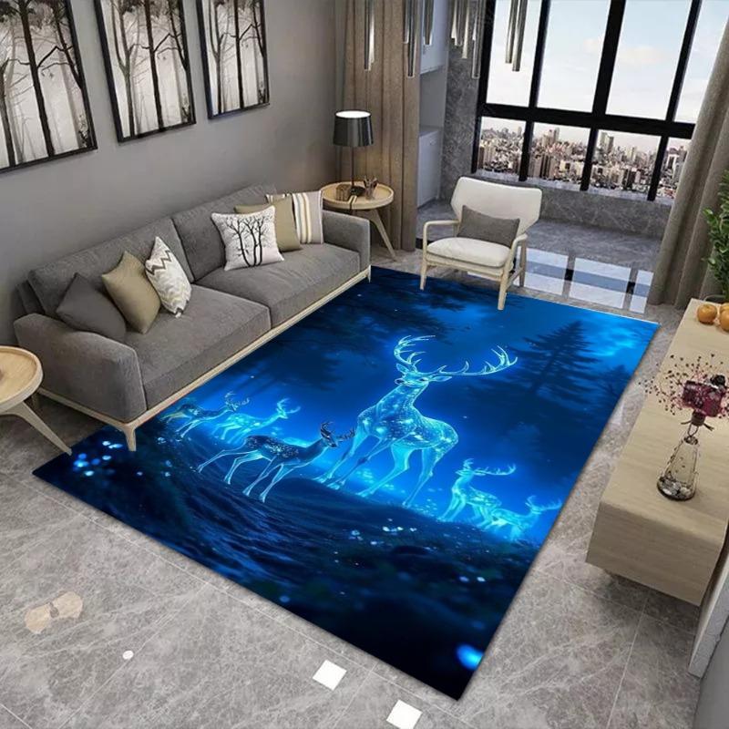 Dreamy Deer Printing Large Area Rug Non-Slip Wear-resistant Carpet for Living Room Bedroom Soft Floor Mat Easy Clean Home Decor