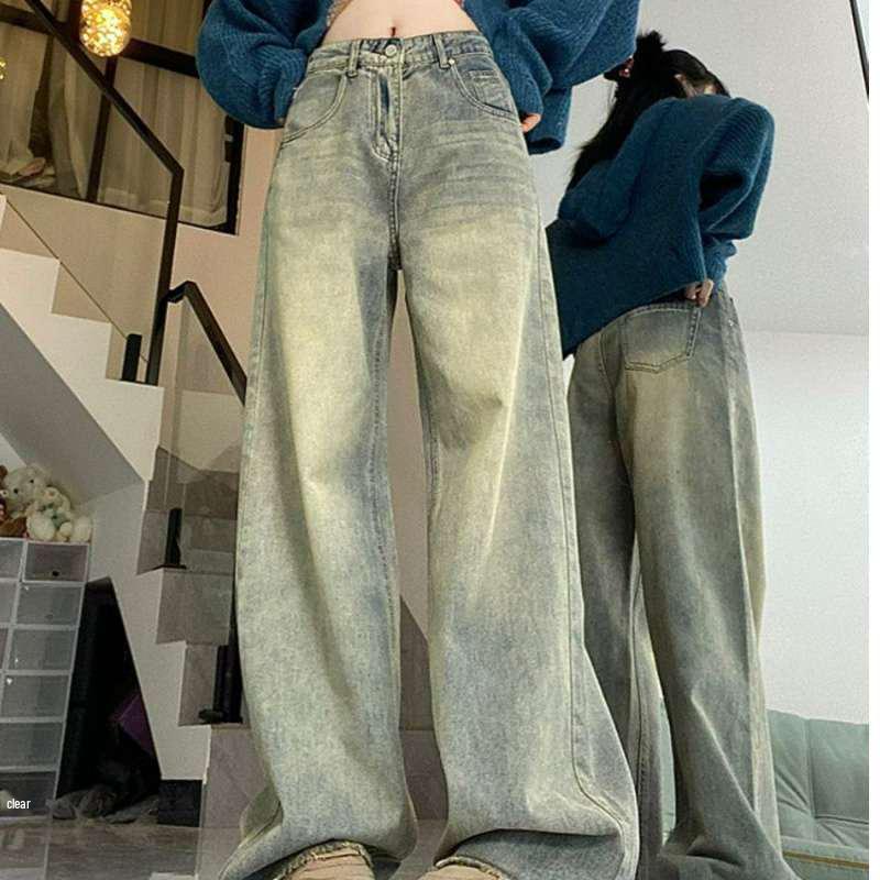 Women s High-Waist Retro Yellow Wide-Leg Jeans Extra Large