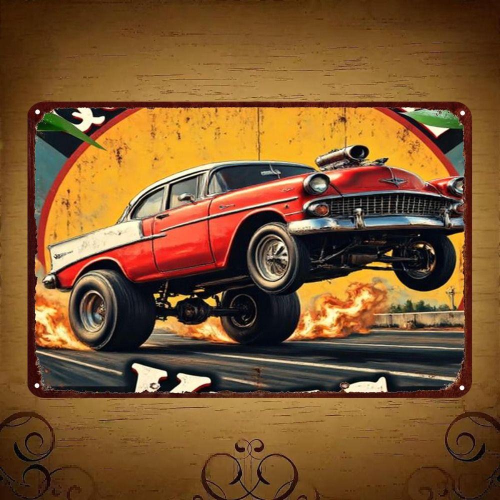 Vintage Metal Car Sign Decor Gift For Auto Lovers Garage Wall Art