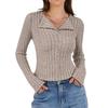 Women's Fashion V Neck Long Sleeve Ribbed Elegant Commuting And Casual Top