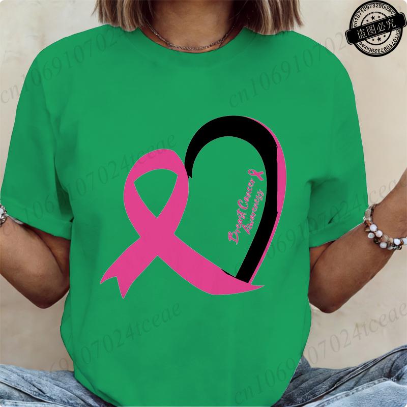 T-shirt a maniche corte da donna Maglietta Consapevolezza Cancro al Seno Nastro Rosa Maglietta con Stampa Abbigliamento Donna T Shirt Harajuku