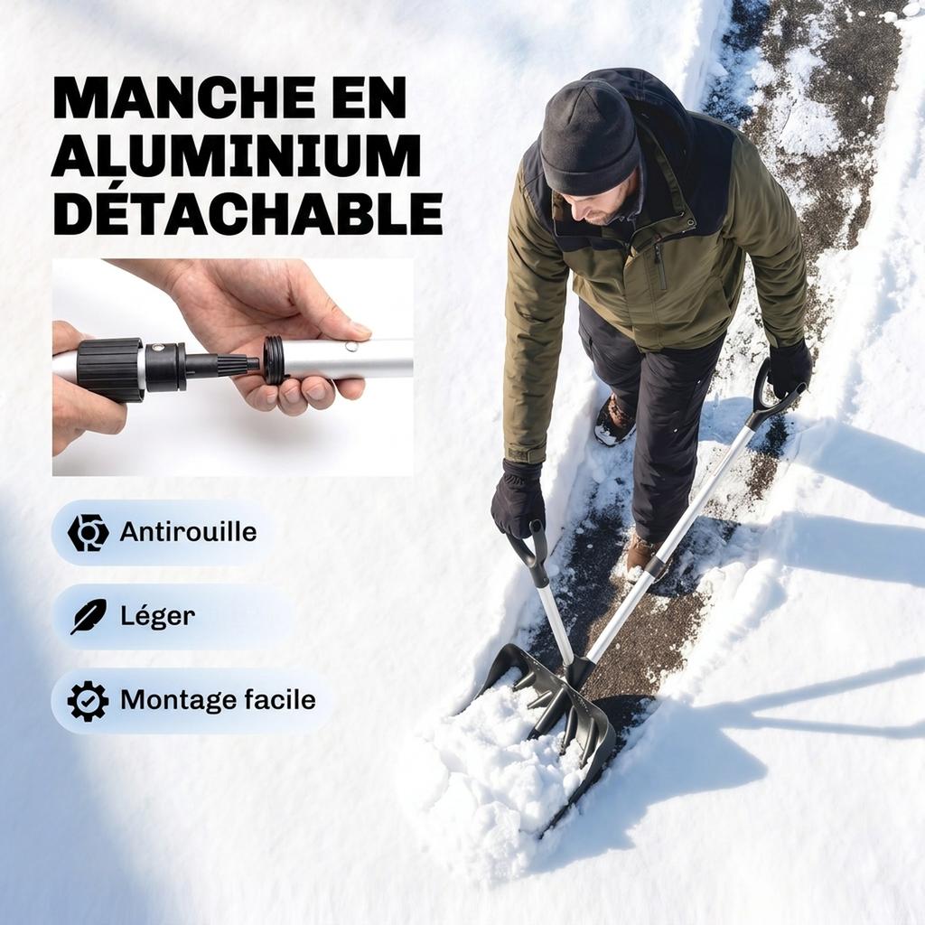 Portable Aluminum Snow Shovel, D-Shaped Handle, 45 cm Blade, Removable Handle, Black