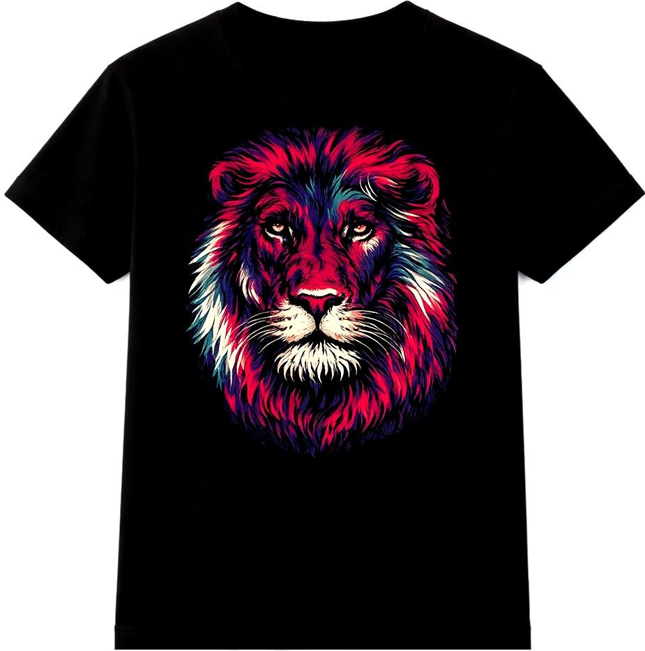 Lion Head T Shirt Colorful Wild Animal Graphic Tee Artistic Portrait Top S разноцветный