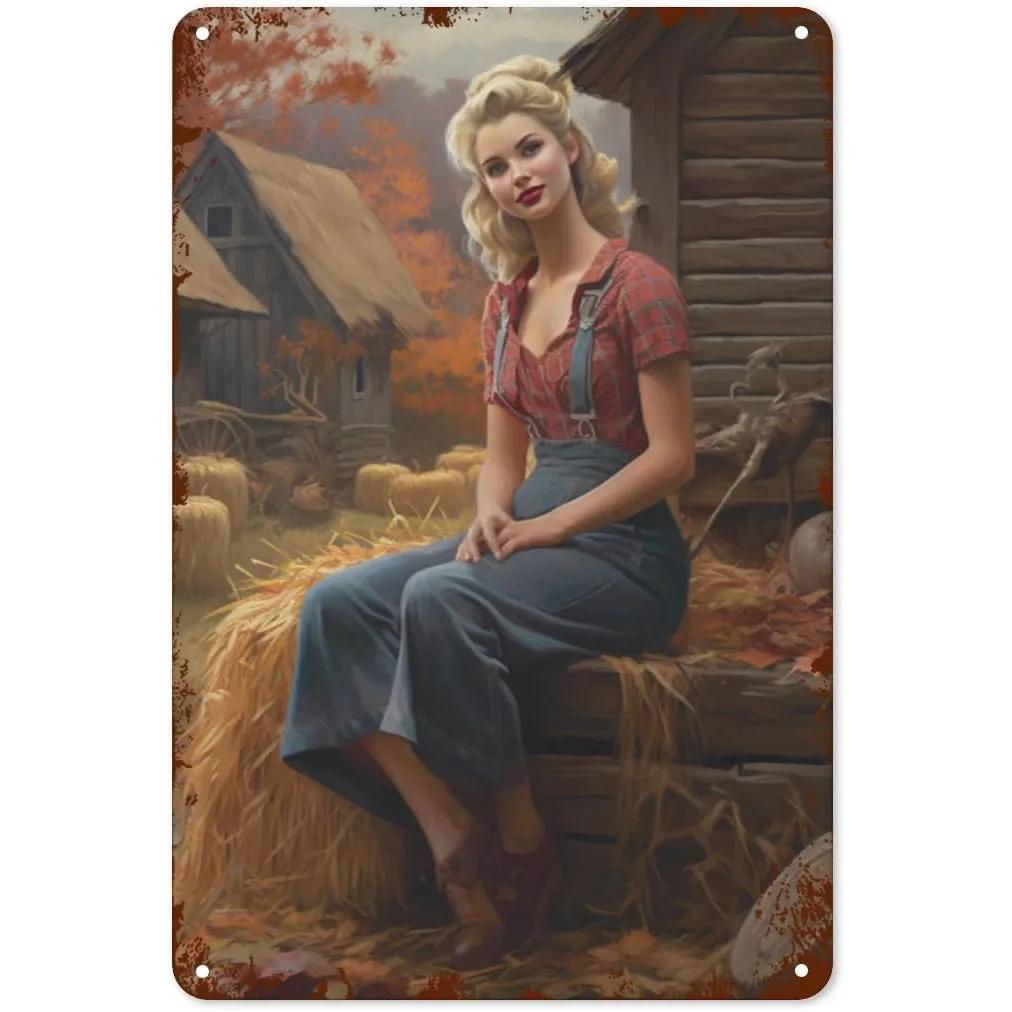 Metall Blechschilder Pinup Auto Mädchen Wanddekoration Plakette Vintage Kunst Poster Eisenmalerei für Man Cave Zuhause Café Garage Club Bar