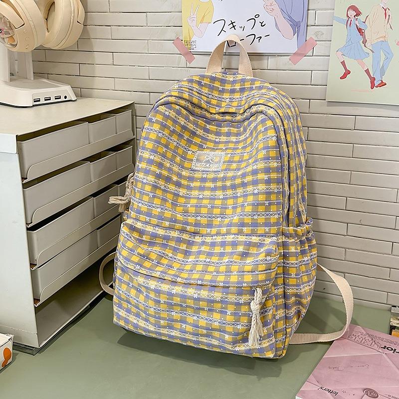 Backpack Women's Fashion Plaid Backpack Junior High School High School Student School Bag Lightweight Backpack
