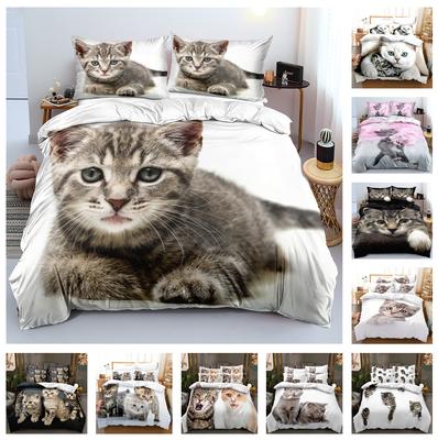 Pet Cat Bedding Set Girl Kid Down Duvet Cover Pillowcase 2/3pcs Animal Cover Women's Gift King Queen Bed