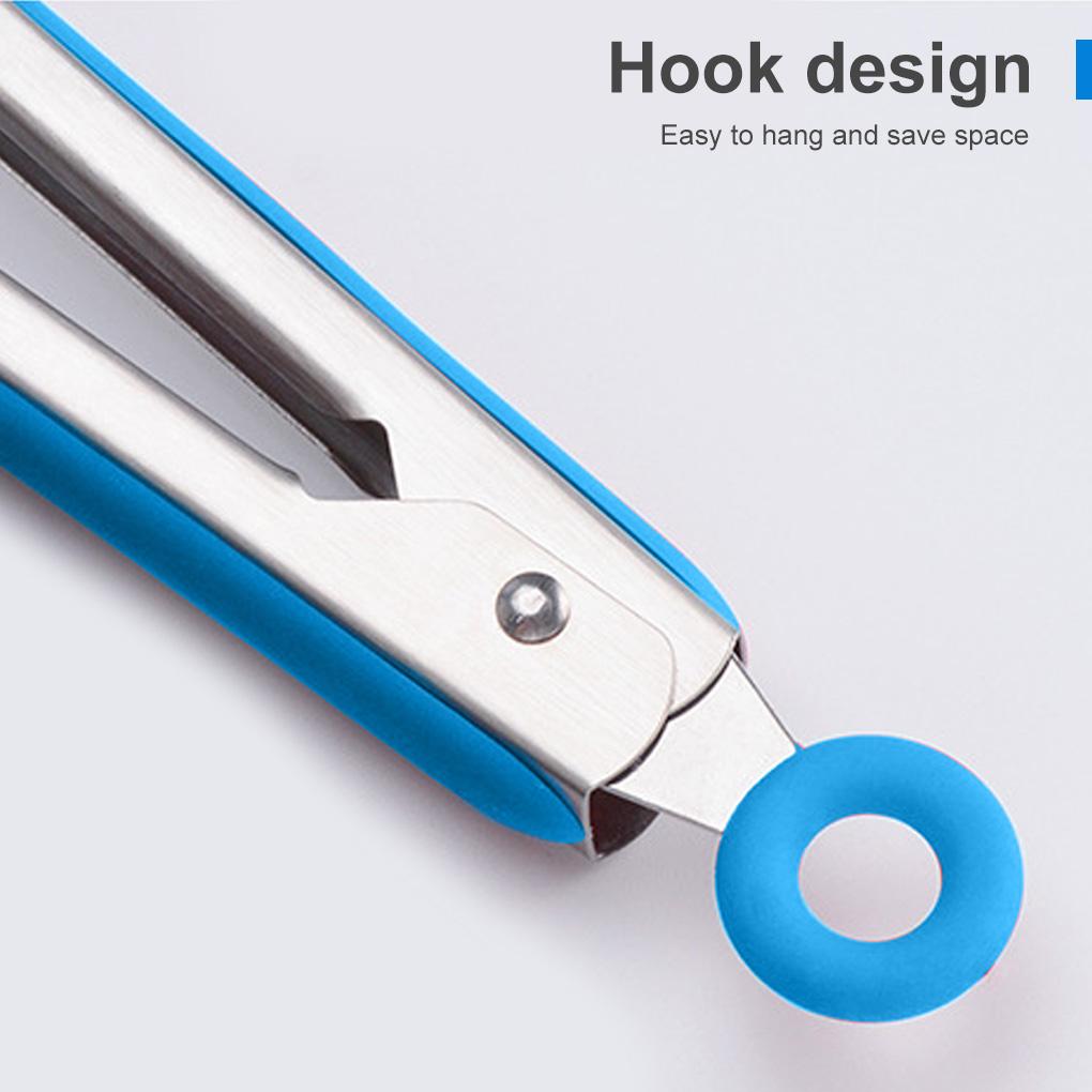 Kitchen Serving Tong Non Stick Silicone Clip Stainless BBQ Food Clamp for Cooking Grilling