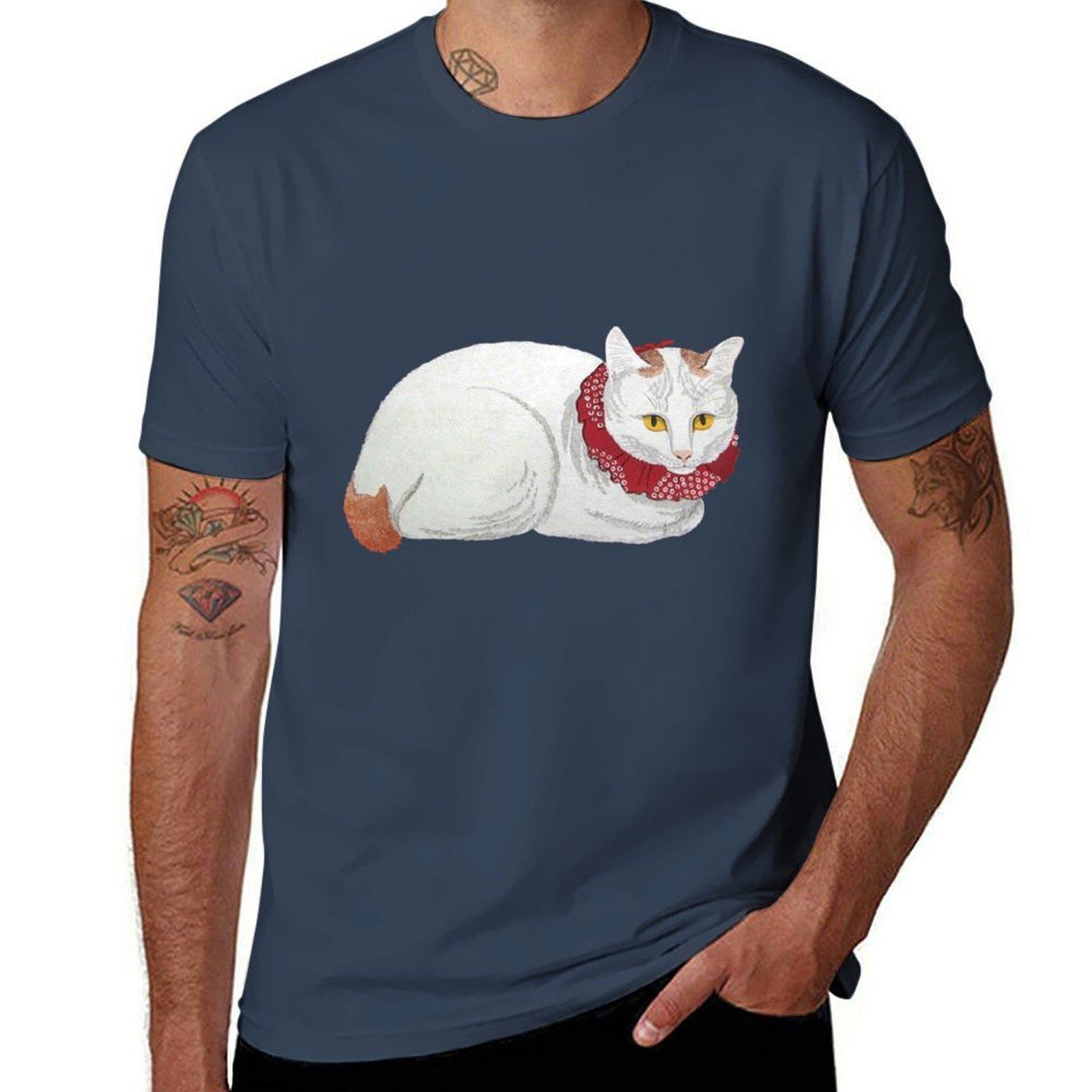 White Cat Tshirt Casual Loose Fit Short Sleeve Tshirt S