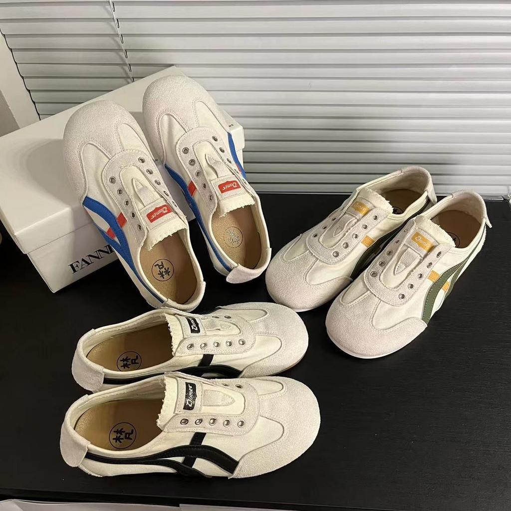 Popular flat-bottomed canvas German training shoes women's models 2025 summer new thin breathable little white shoes one pedal Forrest Gump shoes