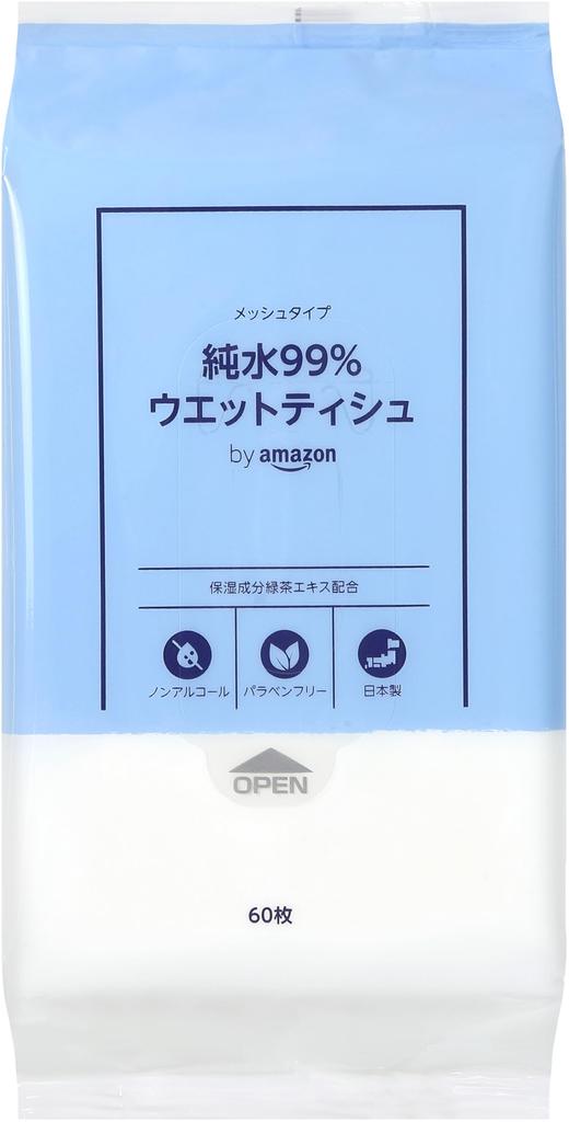 By Amazon Pure Water Wet Mesh 60 Sheets X 20 Packs Made In 99% Wipes, Type, (1200 Sheets), Japan, Paraben-Free