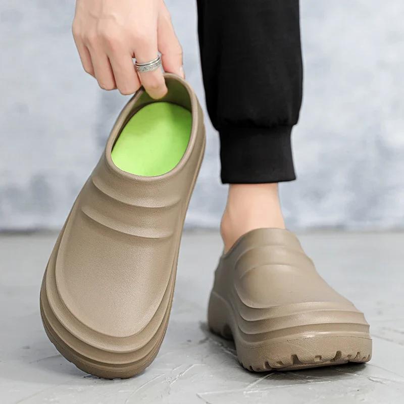 Men's Clogs Slippers Outdoor Beach Hole Sandals Male Comfortable Casual Garden Shoes with Arch Support Indoor Bathroom Slide