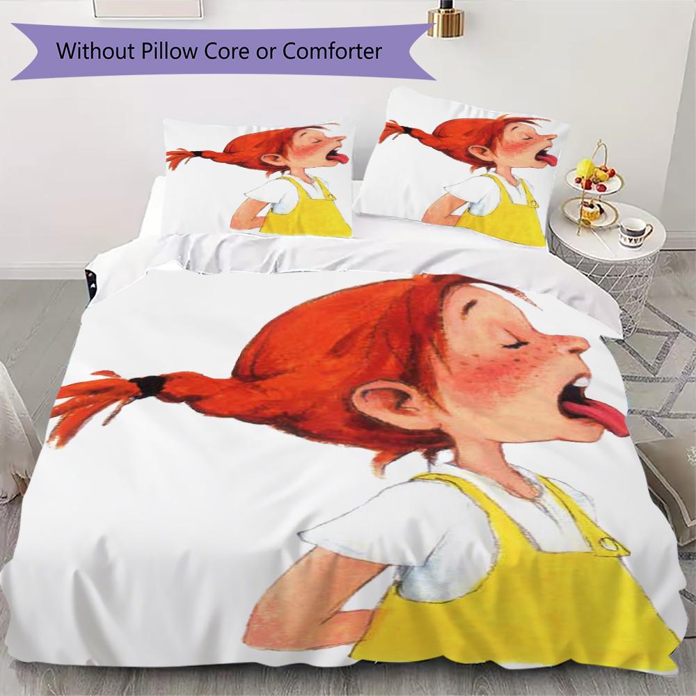 

Pippi Longstocking Pattern Bedding uilt Set uilt Cover Pillowcase Home Decoration Birthday Gift (1 * duvet cover + 2 * pillowcase without core)115 135x200cm