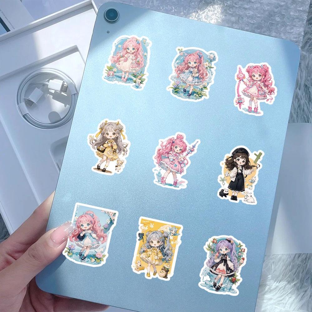 60PCS Q-version Magic Cute Girl Graffiti Stickers for Helmet Bicycle Hand Account Pencil Case Decals