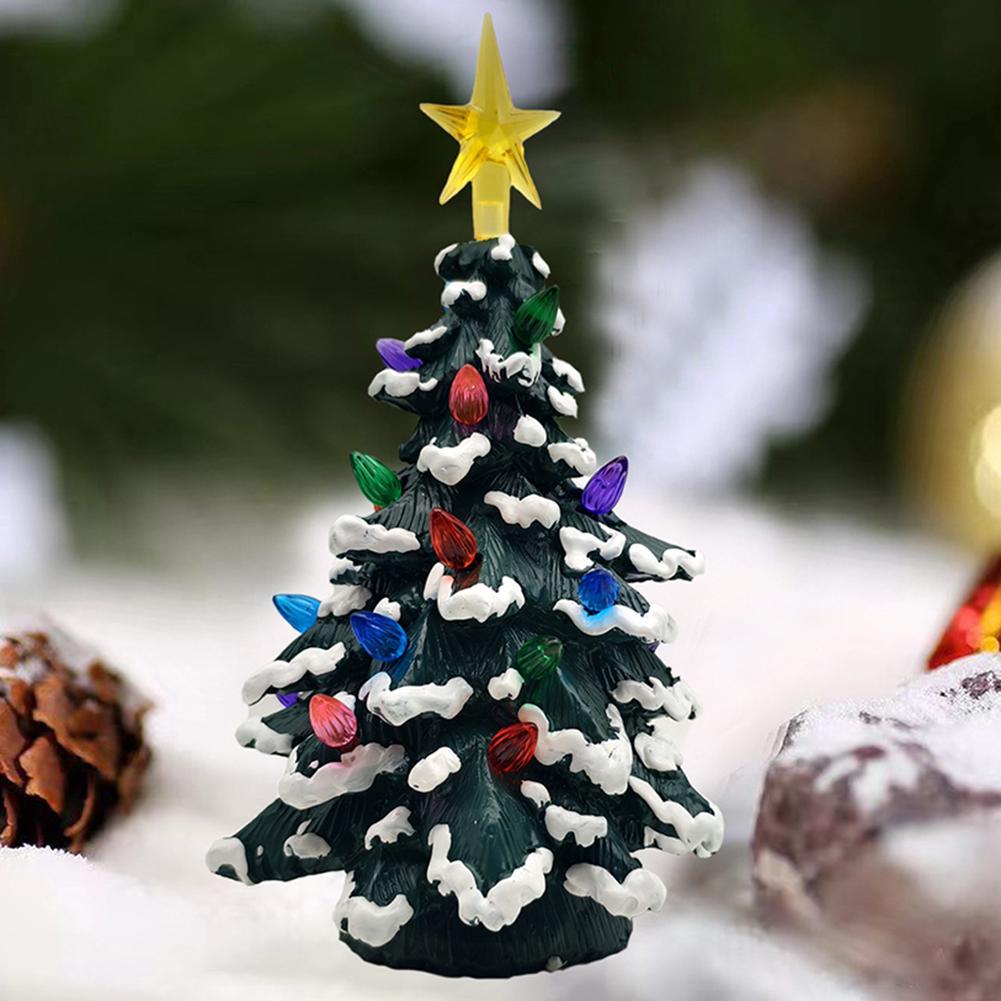 

Tiny Christmas Tree Battery-Operated Realistic Artificial Resin Miniature Christmas Tree For Table For Indoor Outdoor Porch And 18cm