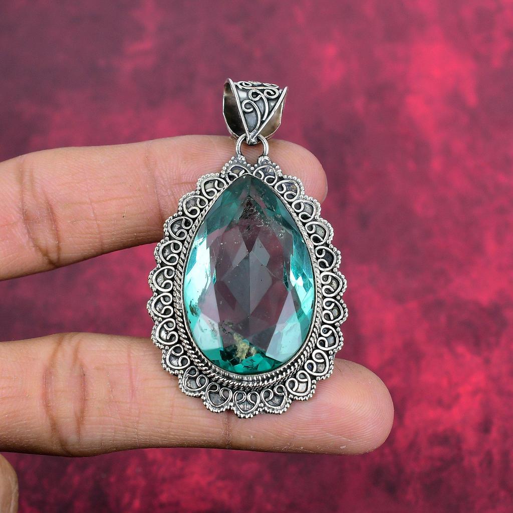 Aquamarine 925 Solid Sterling Silver Pendant, Handmade Gemstone Pendant Jewelry, Gifts For Wife Brand New Pendant