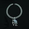 Fashionable Men's Colorful Diamond LOVE Rugby Alloy Pendant, European and American Hip-hop Men's Necklace, Personalized and Colorful