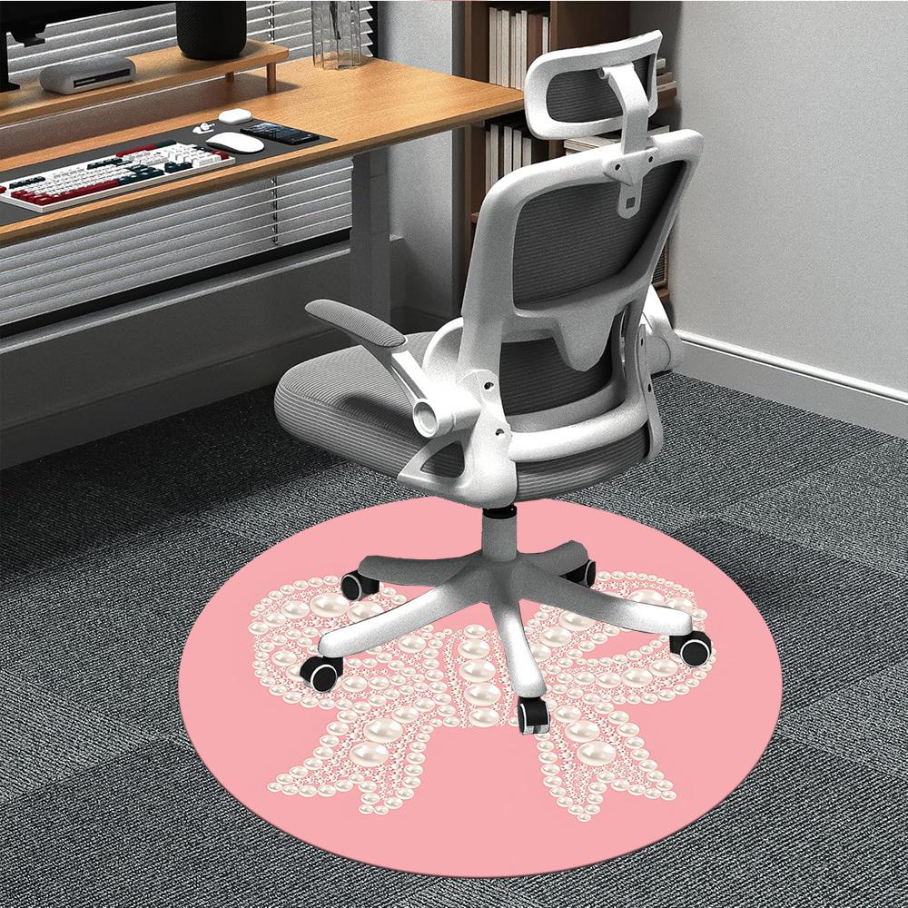 1pc Pearl Bow Office Round Rug, Carpet for Office, Gaming, Lightweight Round Floor Mat Yy260205055